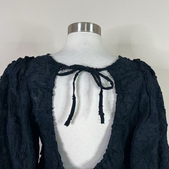 NEW Free People | Callie Puff Sleeve Flocked Open Tie Back Peplum Crop Top XS - Picture 9 of 12